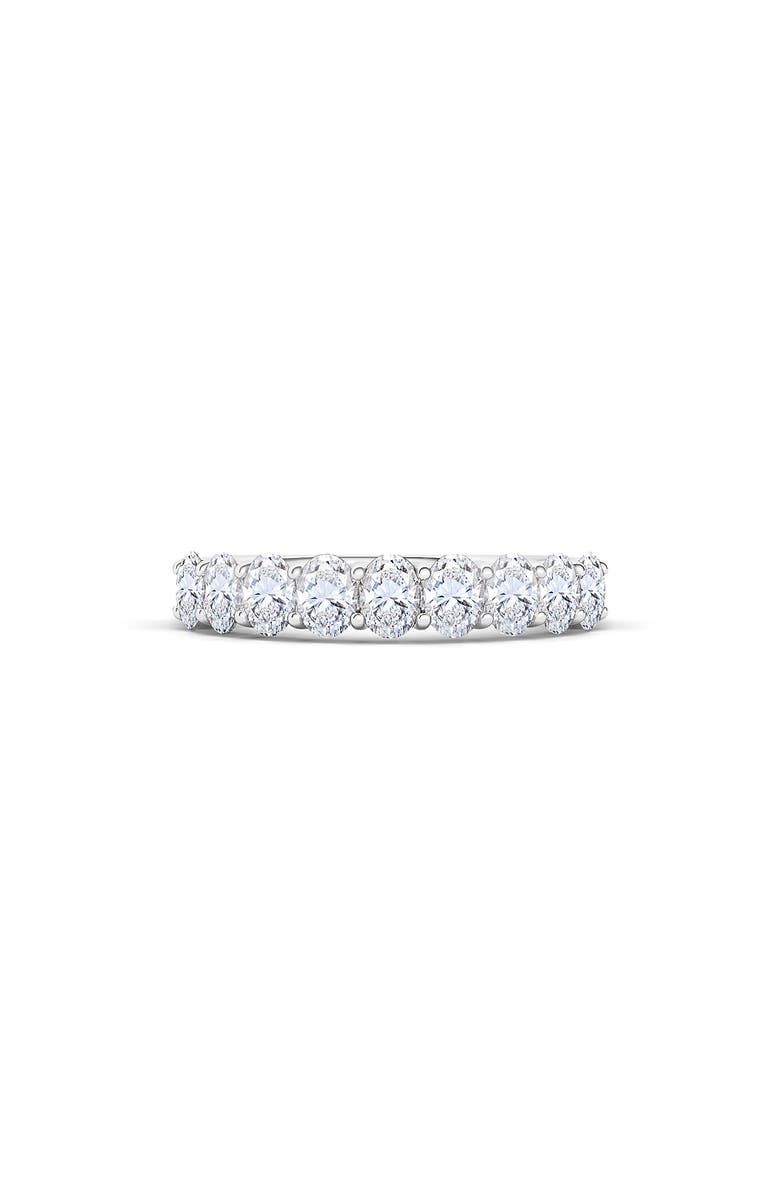 HauteCarat Half Oval Cut Lab Created Diamond 18K Gold Eternity Ring, Alternate, color, White Gold