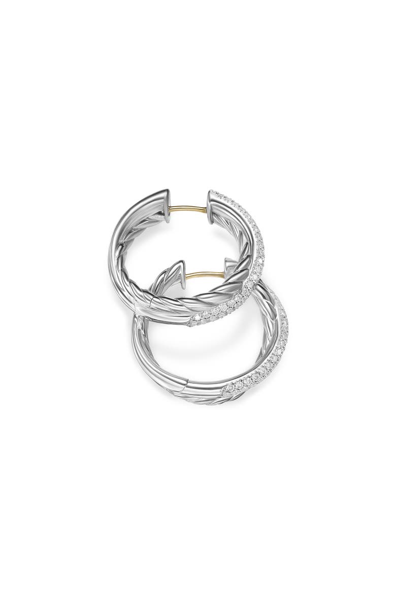 Crossover Hoop Earrings in Sterling Silver with Diamonds, 22.4mm, Alternate, color, STERLING SILVER