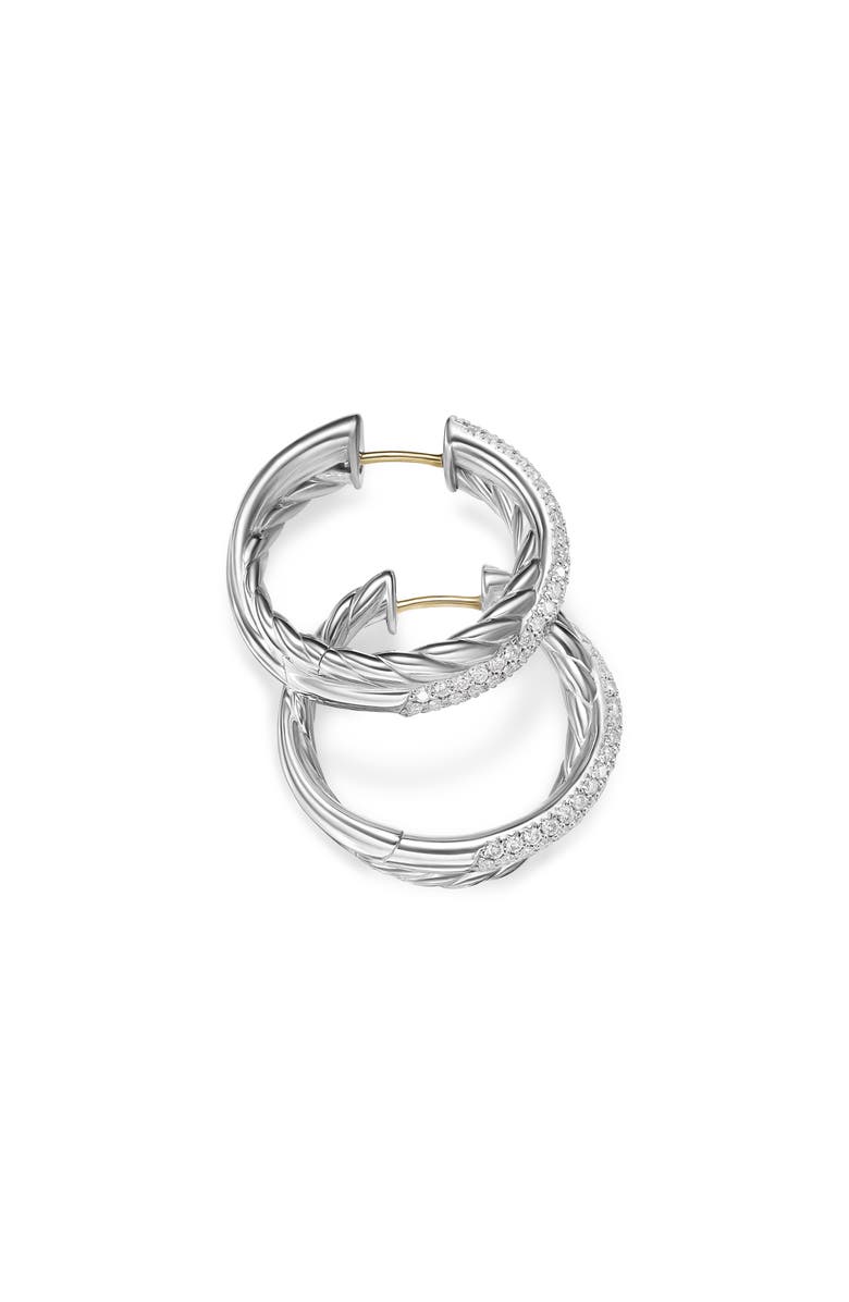 David Yurman Crossover Hoop Earrings in Sterling Silver with Diamonds, 22.4mm, Alternate, color, Sterling Silver
