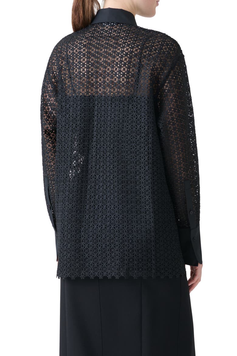 Daisy Guipure Button-Up Shirt, Alternate, color, BLACK