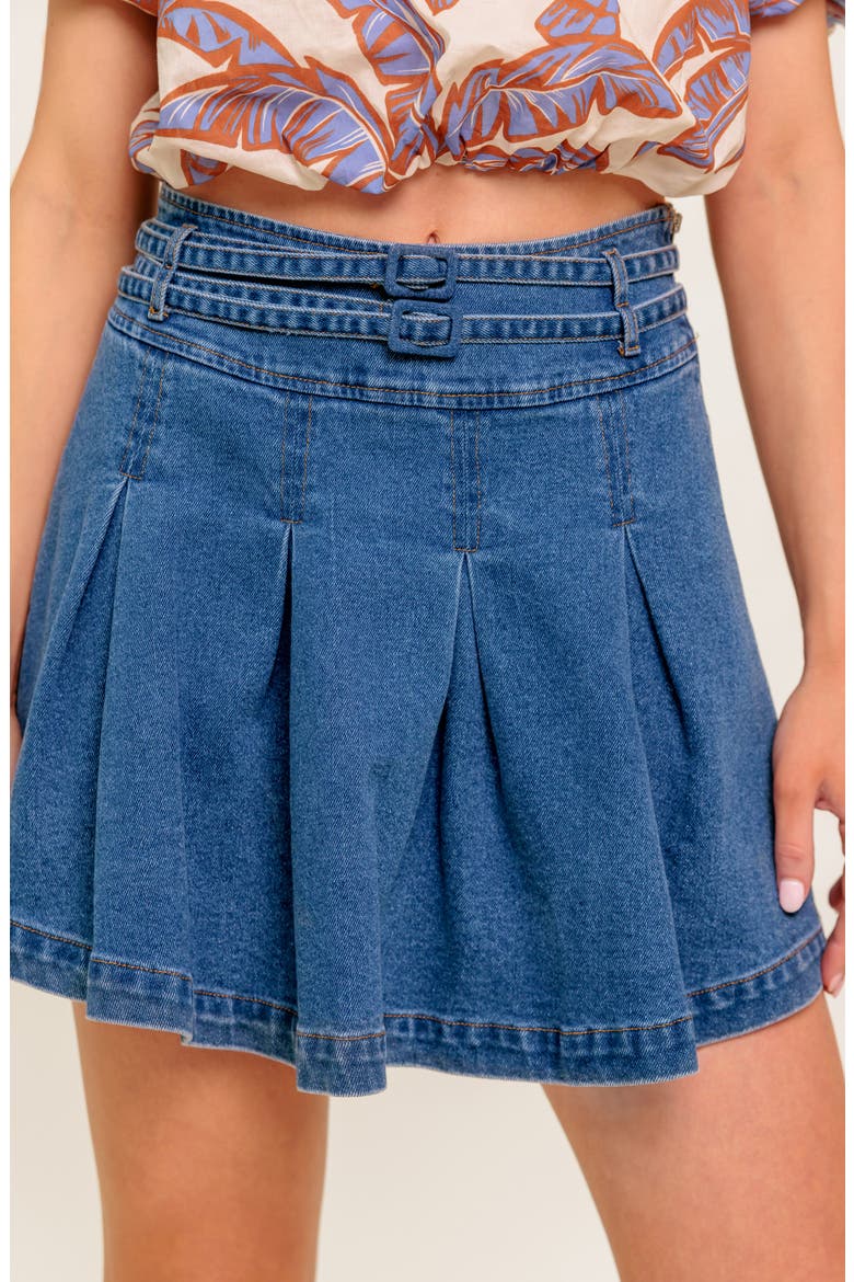 Washed Denim Skort, Alternate, color, MEDIUM INDIGO
