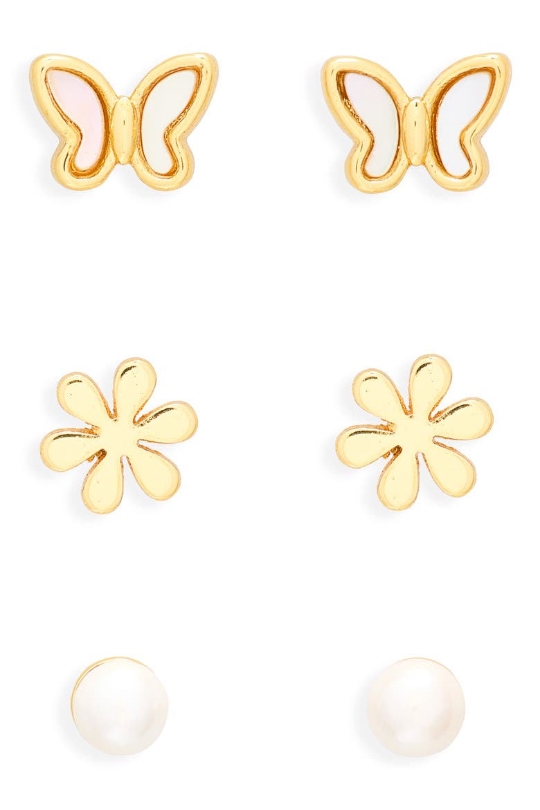 Spring Pack of 3 Assorted Stud Earrings, Main, color, GOLD