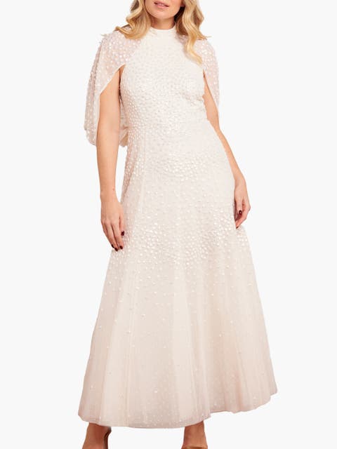 Scallop Sequin Cape Ankle Gown