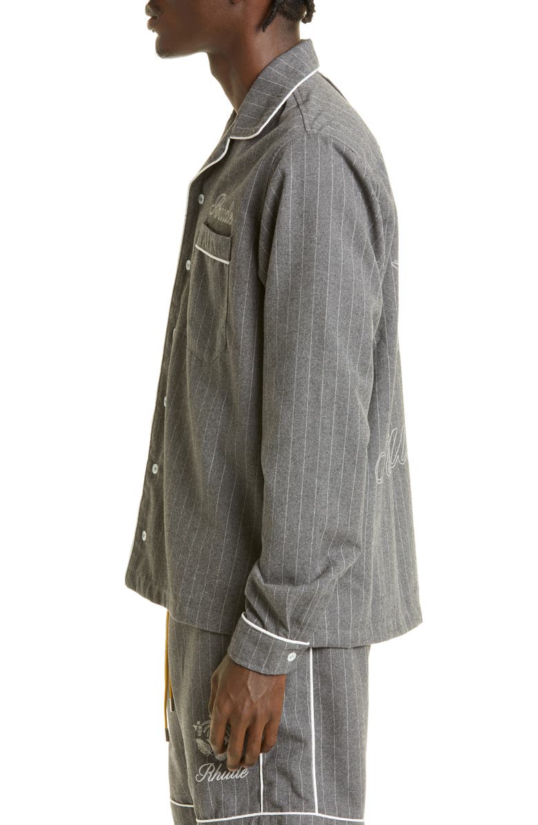 Rhude Embroidered Logo Pajama Long Sleeve Button-Up Shirt, Alternate, color,
