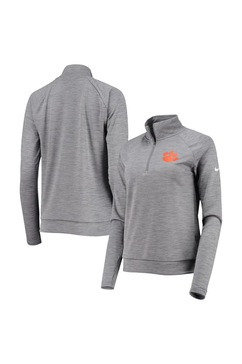 Women's Nike Heathered Gray Clemson Tigers Pacer Raglan Performance Quarter-Zip Jacket, Alternate, color, Heather Gray