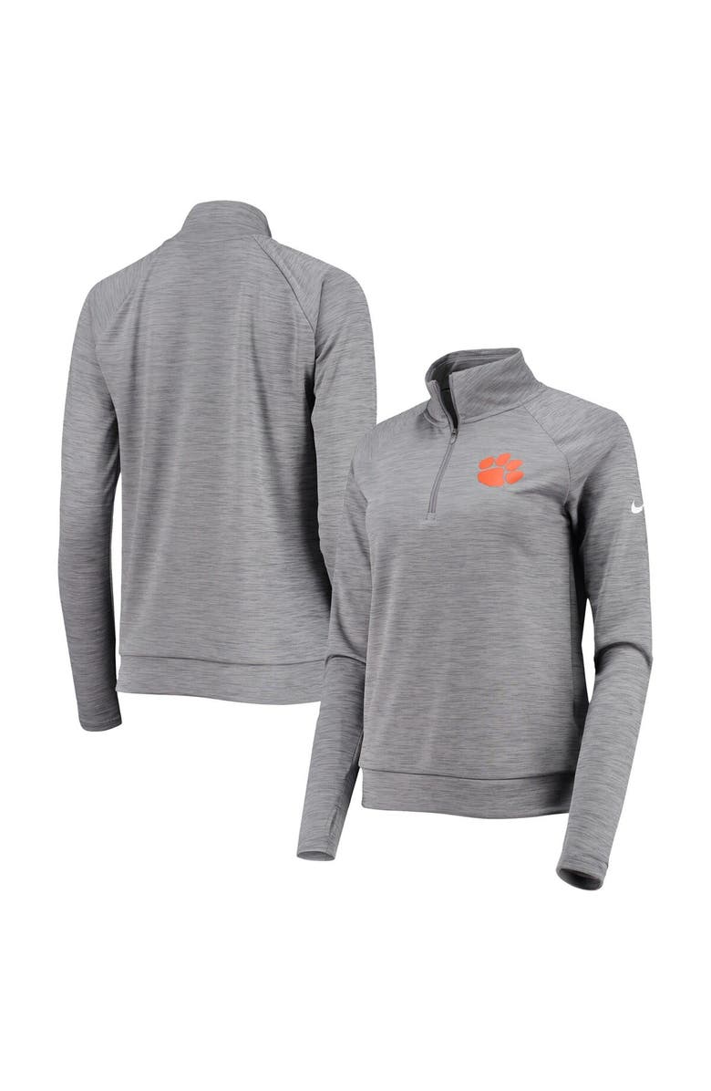 Nike Women's Nike Heathered Gray Clemson Tigers Pacer Raglan Performance Quarter-Zip Jacket, Alternate, color, 