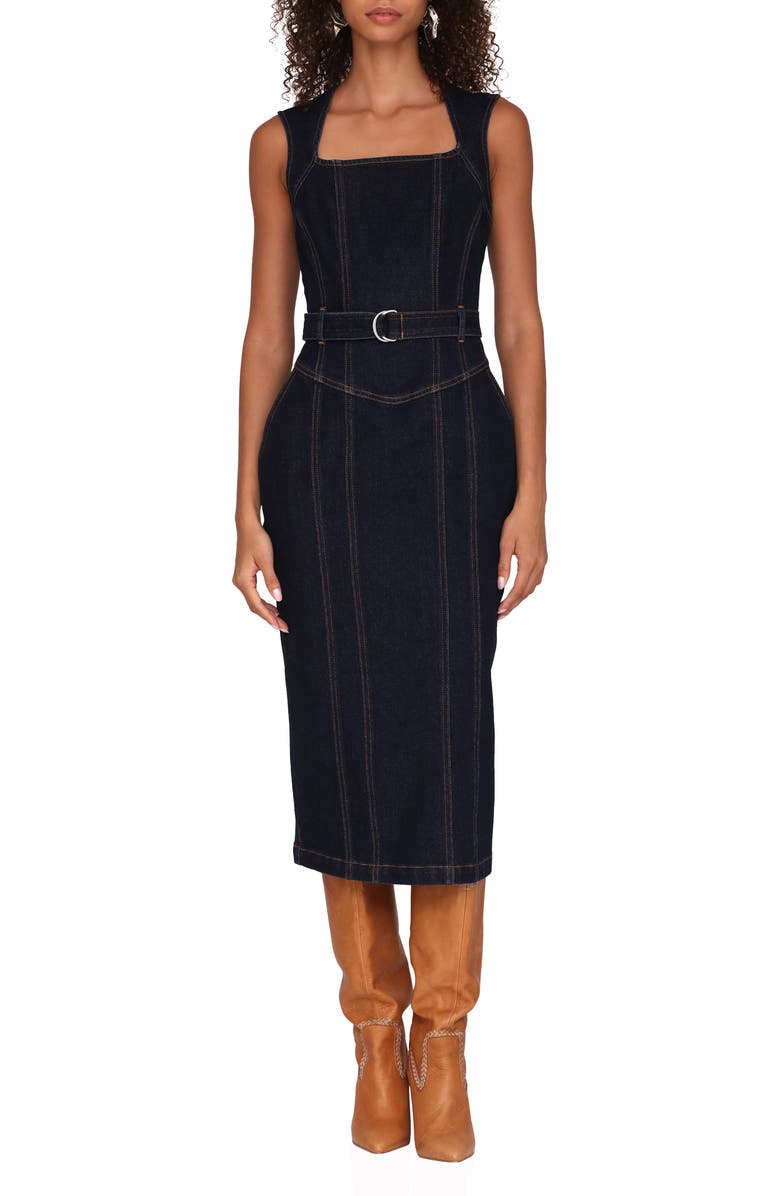 Avec Les Filles Corset Bodycon Midi Dress, Main, color, Dark Rinse Wash