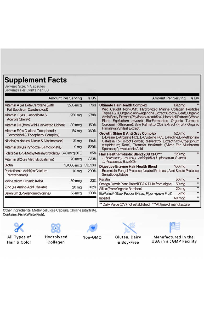 Codeage Hair Vitamins + Biotin Collagen Supplement, Alternate, color, White