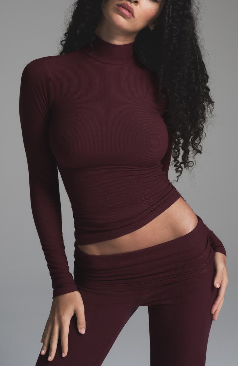 SKIMS Soft Lounge Mock Neck Long Sleeve Top, Main, color, Bordeaux