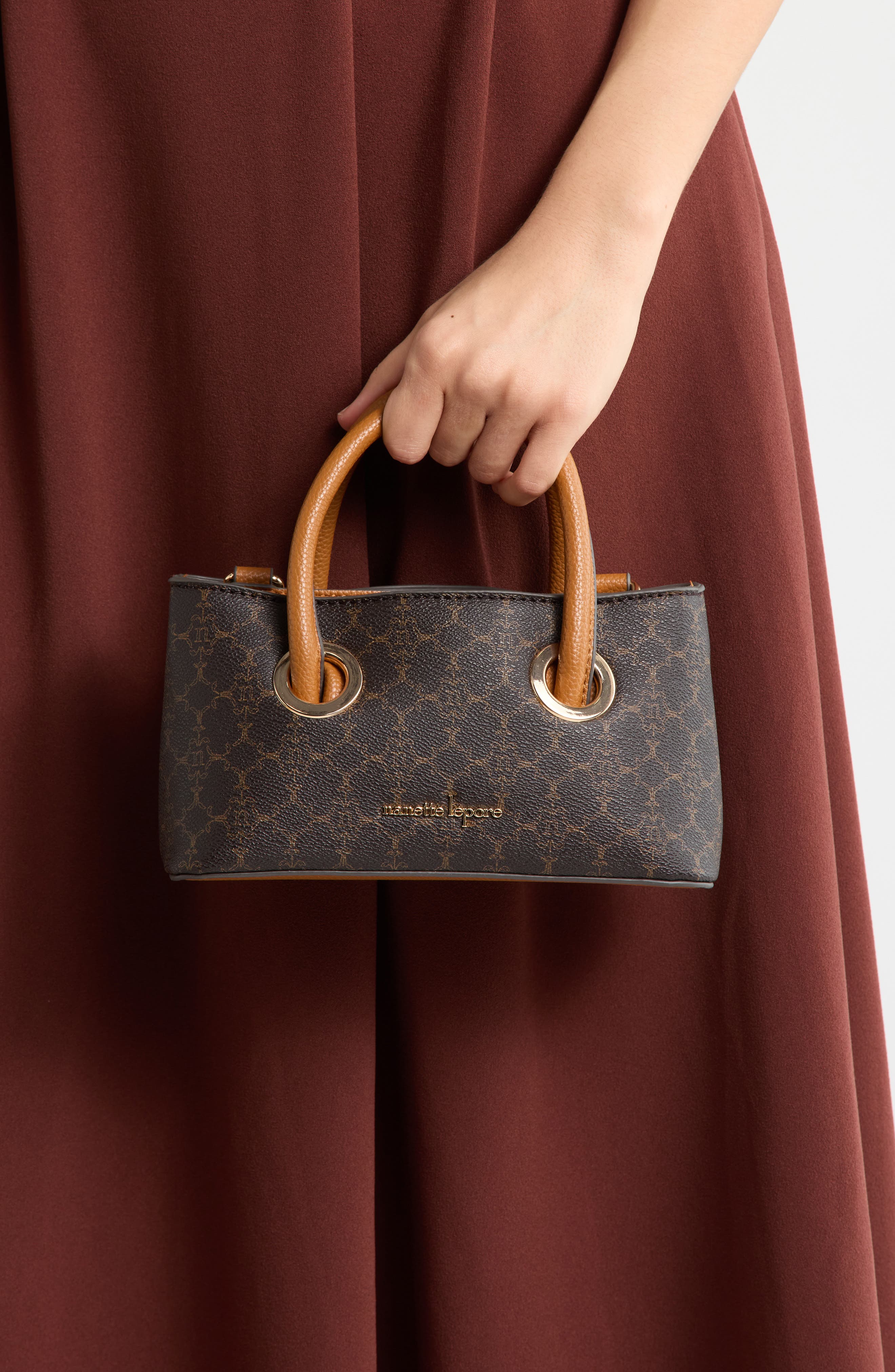 Nanette Lepore Mini Satchel Bag, Alternate, color, Chocolate Logo-Vachetta