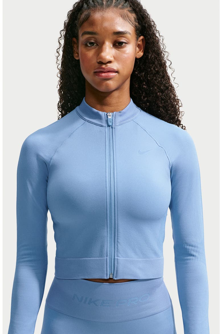 Pro Seamless Mock Neck Full Zip Top, Alternate, color, WORK BLUE