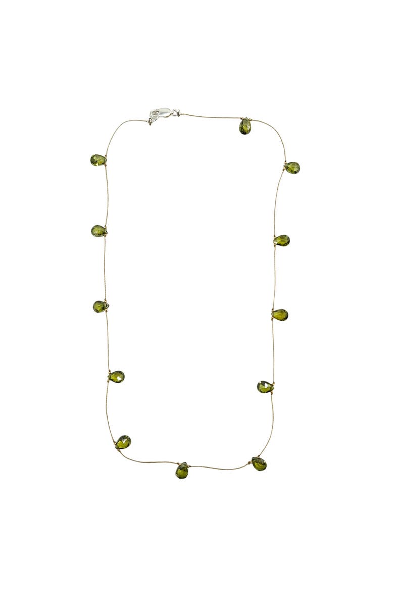 Faceted Teardrop Gemstone Station Necklace, Main, color, green