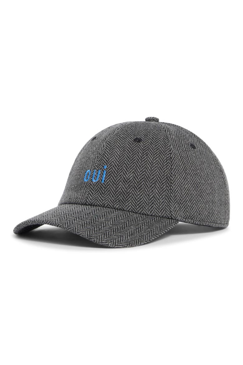 Embroidered Cashmere & Wool Herringbone Adjustable Baseball Cap, Main, color, BLACK/ WHITE