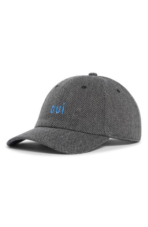 Embroidered Cashmere & Wool Herringbone Adjustable Baseball Cap