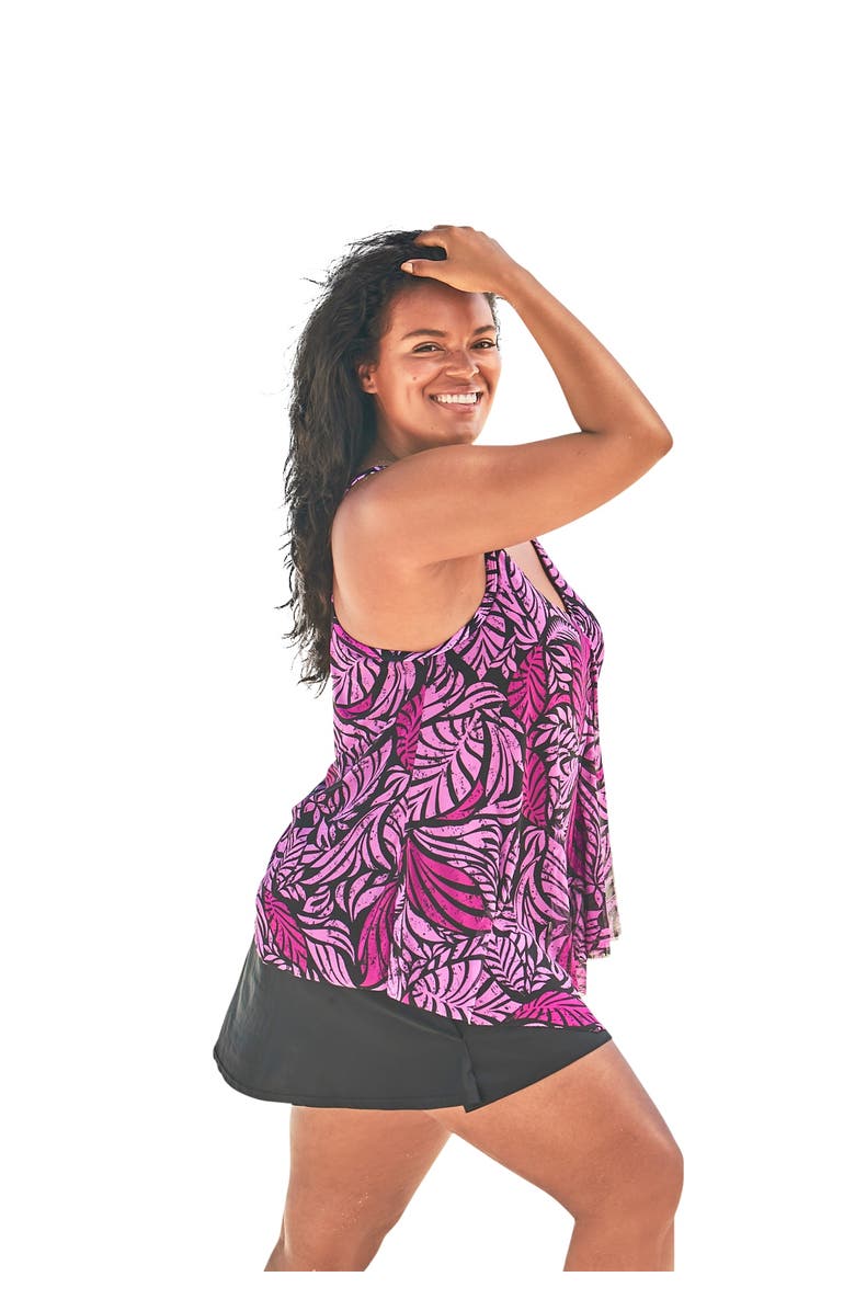 Swim 365 Longer-Length Draped Mesh Racerback Tankini Top, Alternate, color, Black