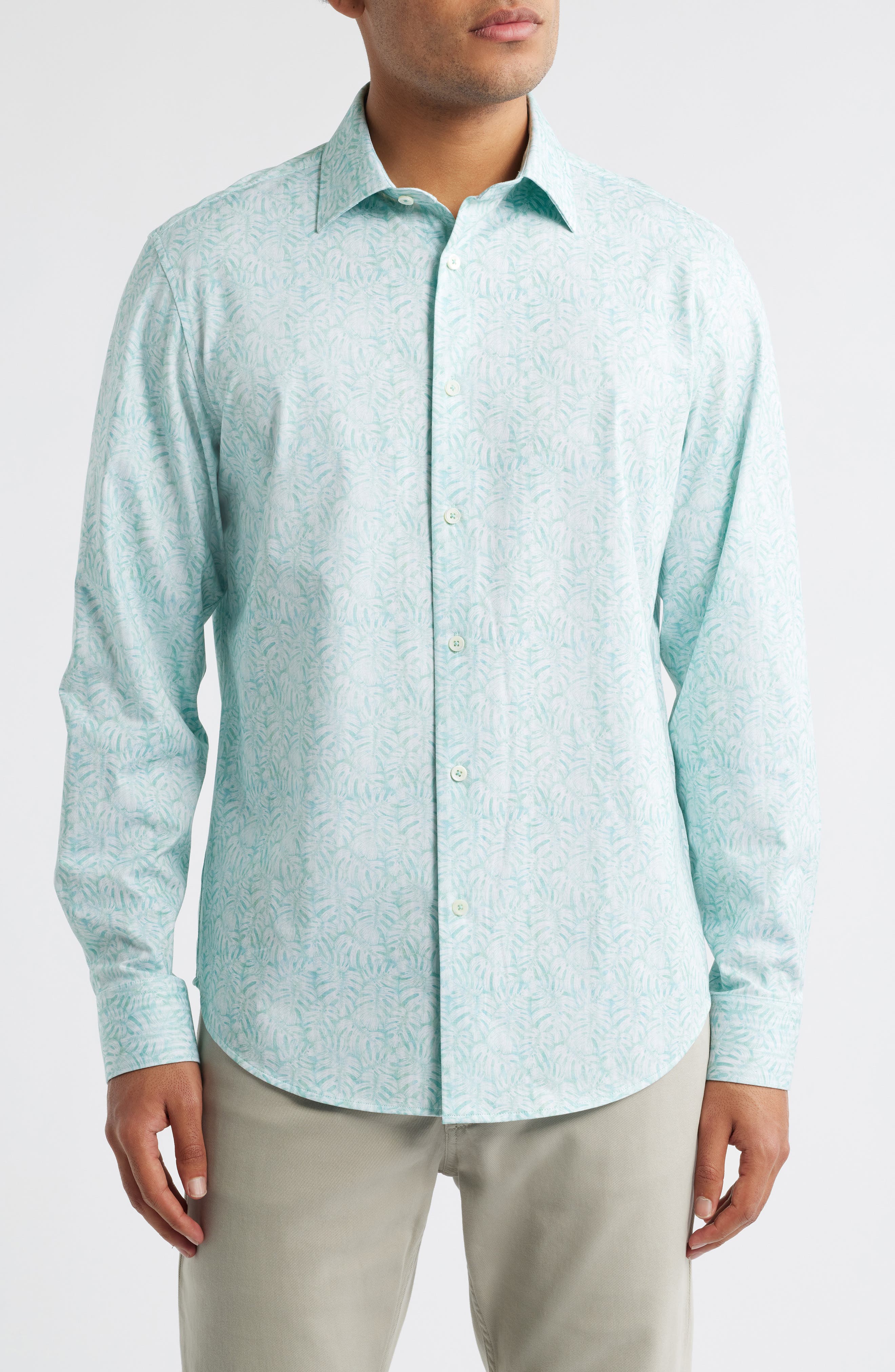 Jimmy OoohCotton Leaf Print Button-Up Shirt