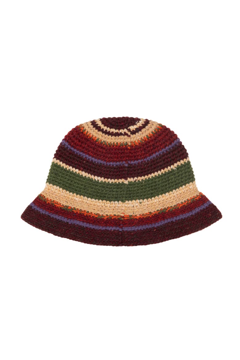 Crochet Stripe Bucket Hat, Alternate, color, Brown Multi