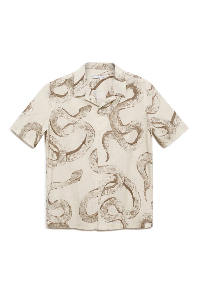 Snake Print Cotton Camp Shirt, Alternate, color, WHITE