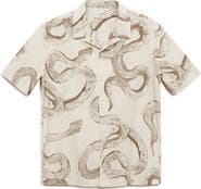 MANGO Snake Print Cotton Camp Shirt