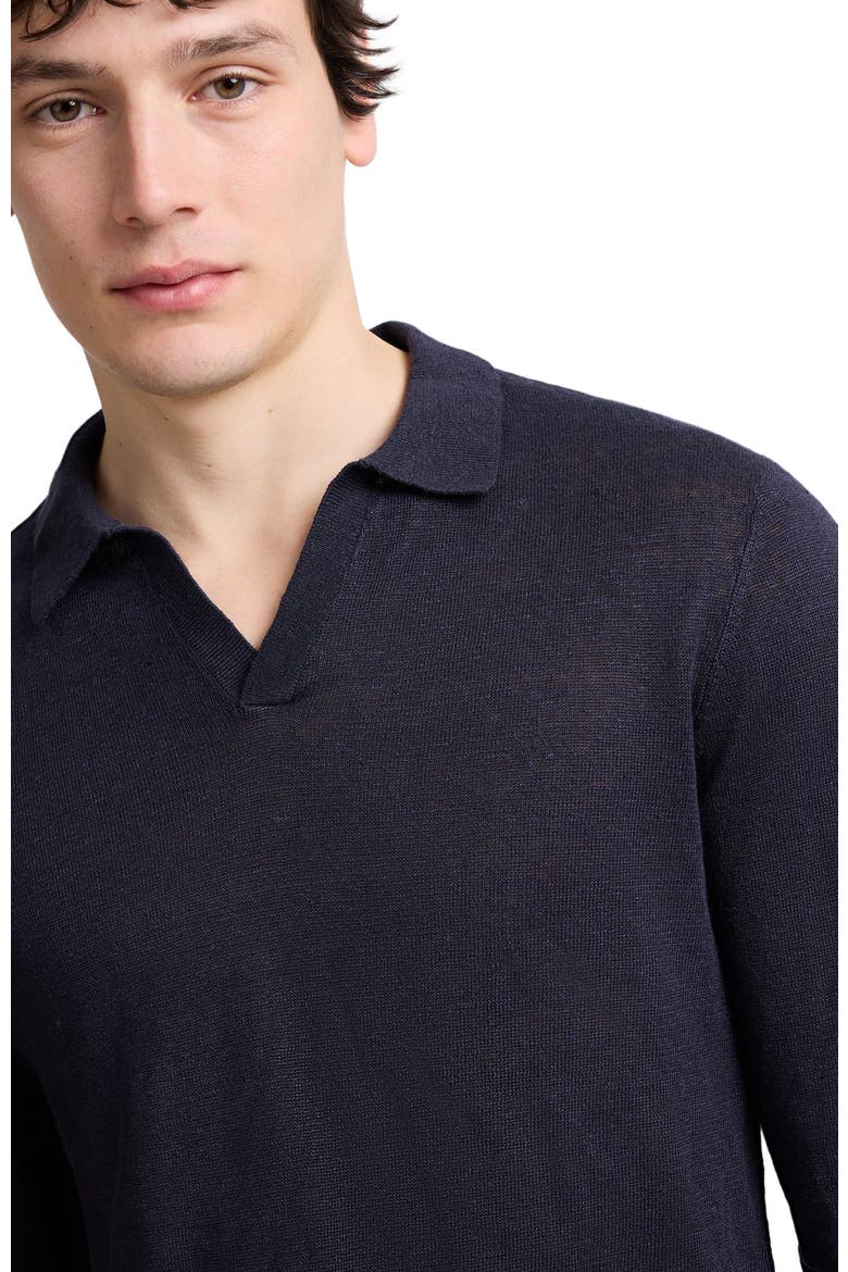 Linen Johnny Polo Long Sleeve Sweater, Alternate, color, Midnight