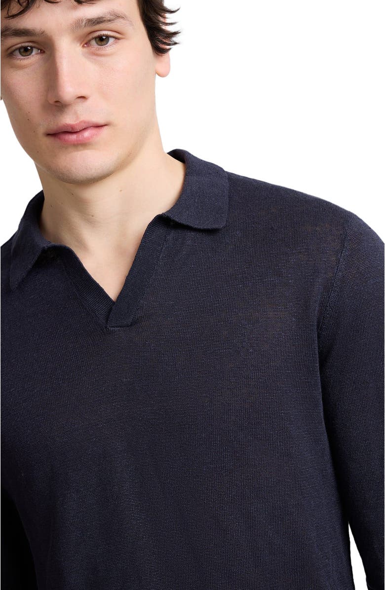 Onia Linen Johnny Polo Long Sleeve Sweater, Alternate, color, Midnight