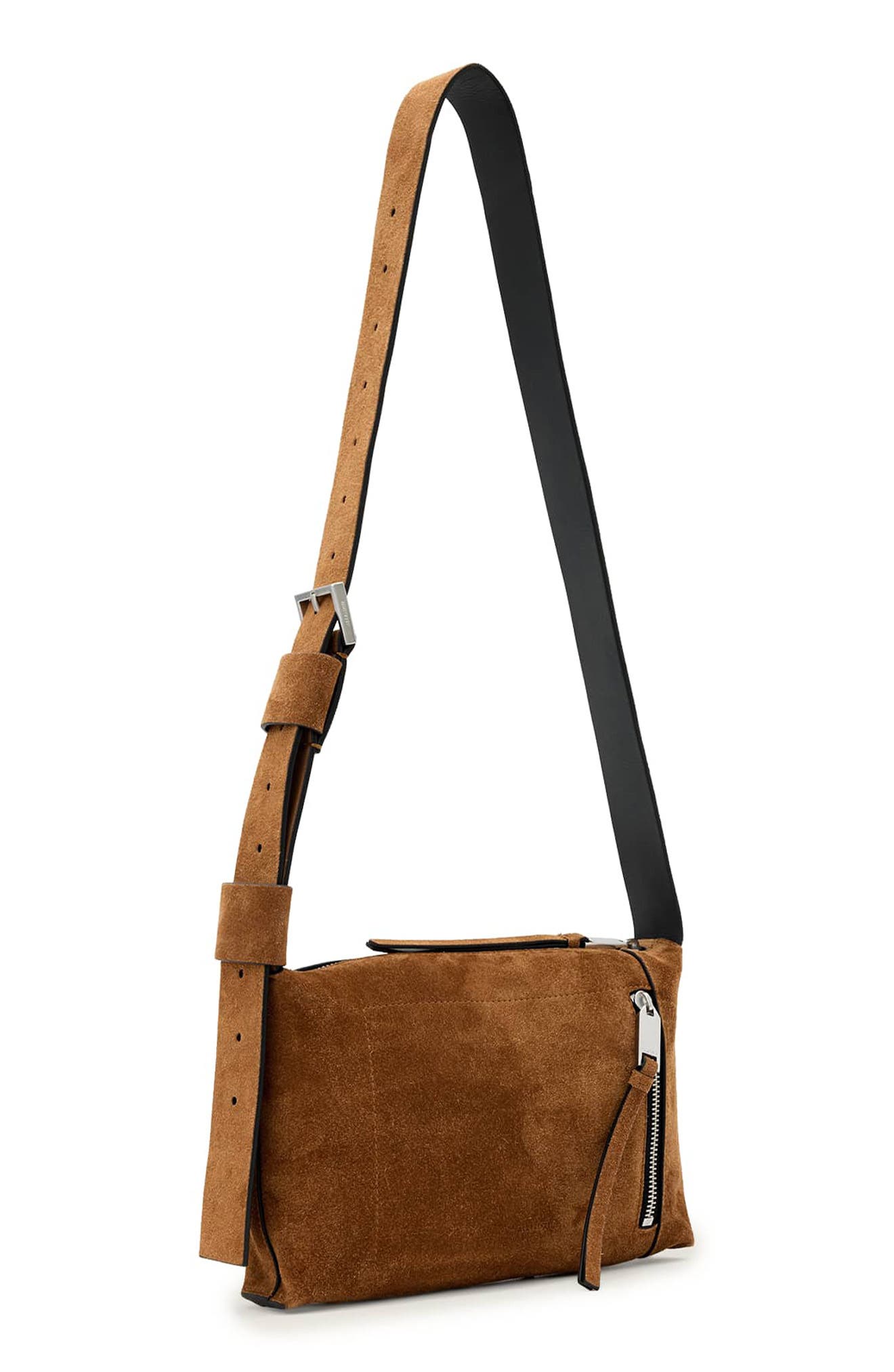 Small Alba Zip Suede Crossbody Bag, Alternate, color, ARIZONA TAN BROWN