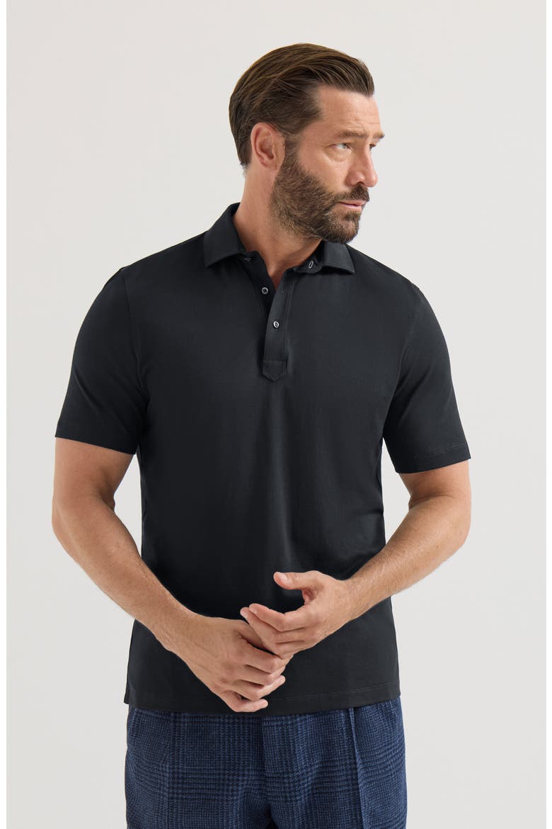 Cotton jersey polo with shirt-style collar, Main, color, Navy Blue