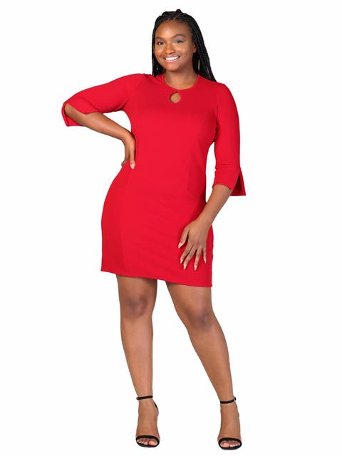 Keyhole Three Quarter Sleeve Mini Dress