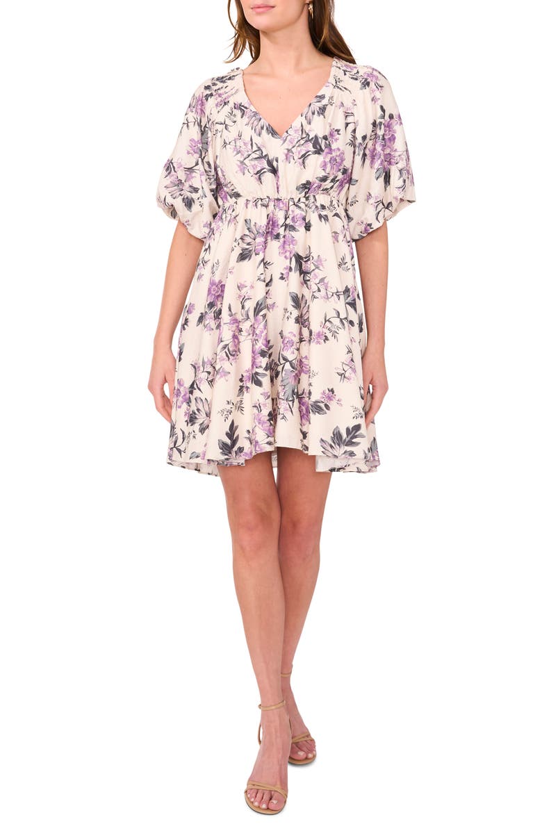 CeCe Floral Babydoll Minidress, Main, color, Chinois/ Green