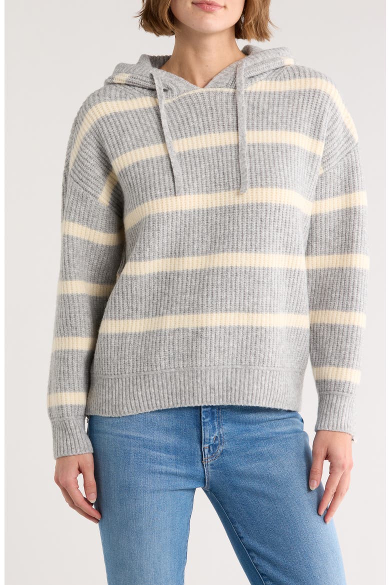Stripe Hooded Sweater, Main, color, HEATHER GREY/ ALMOND MILK