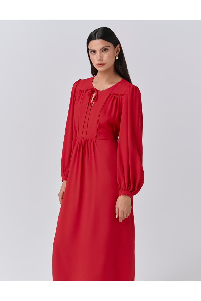 Layla Crepe Tie Neck Midi Dress, Alternate, color, Red