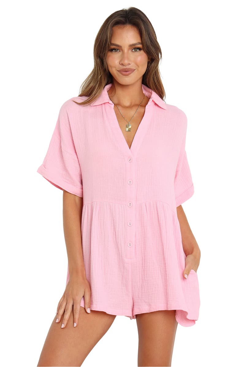 Petal & Pup Winny Crinkle Cotton Romper, Alternate, color, Pink