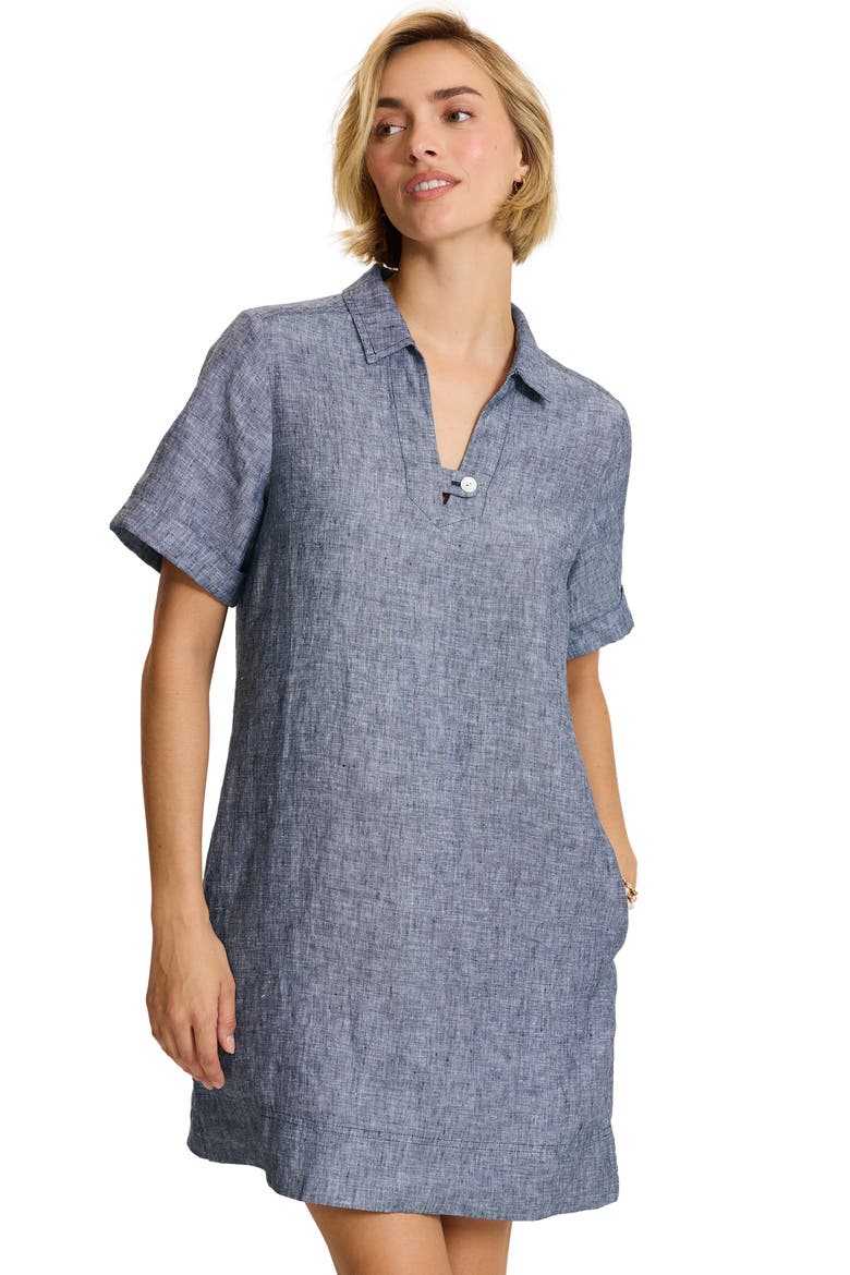 Two Palms Linen Polo Dress, Alternate, color, LT COASTLINE