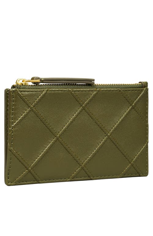 Tory Burch Fleming Quilted Zip Leather Card Case In Green
