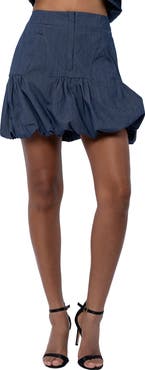 CIEBON Raz Ruffled Faux Denim Miniskirt