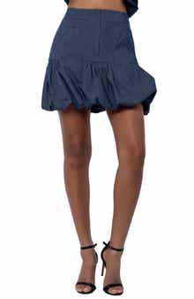 CIEBON Raz Ruffled Faux Denim Miniskirt