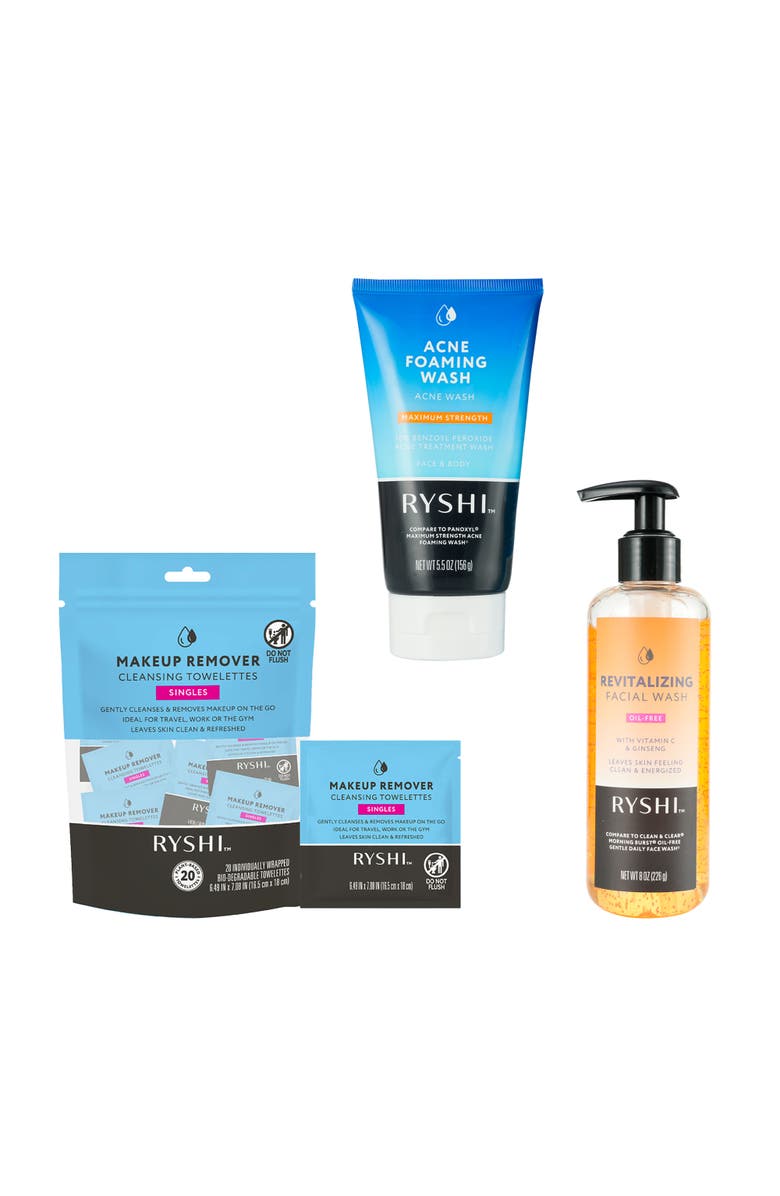 PURSONIC Clear & Glow Skincare Gift Set Acne Foaming Wash, Revitalizing Facial Wash, and Makeup Remover Cleansing Towelettes, Main, color, Multicolor
