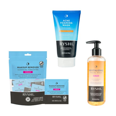 Clear & Glow Skincare Gift Set Acne Foaming Wash, Revitalizing Facial Wash, and Makeup Remover Cleansing Towelettes