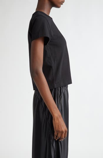 【ALEXANDER WANG】Puff Logo Shrunken T-Shirt in Cotton Black Logo-Print Shrunken Jersey Tee in BLACK | alexanderwang®