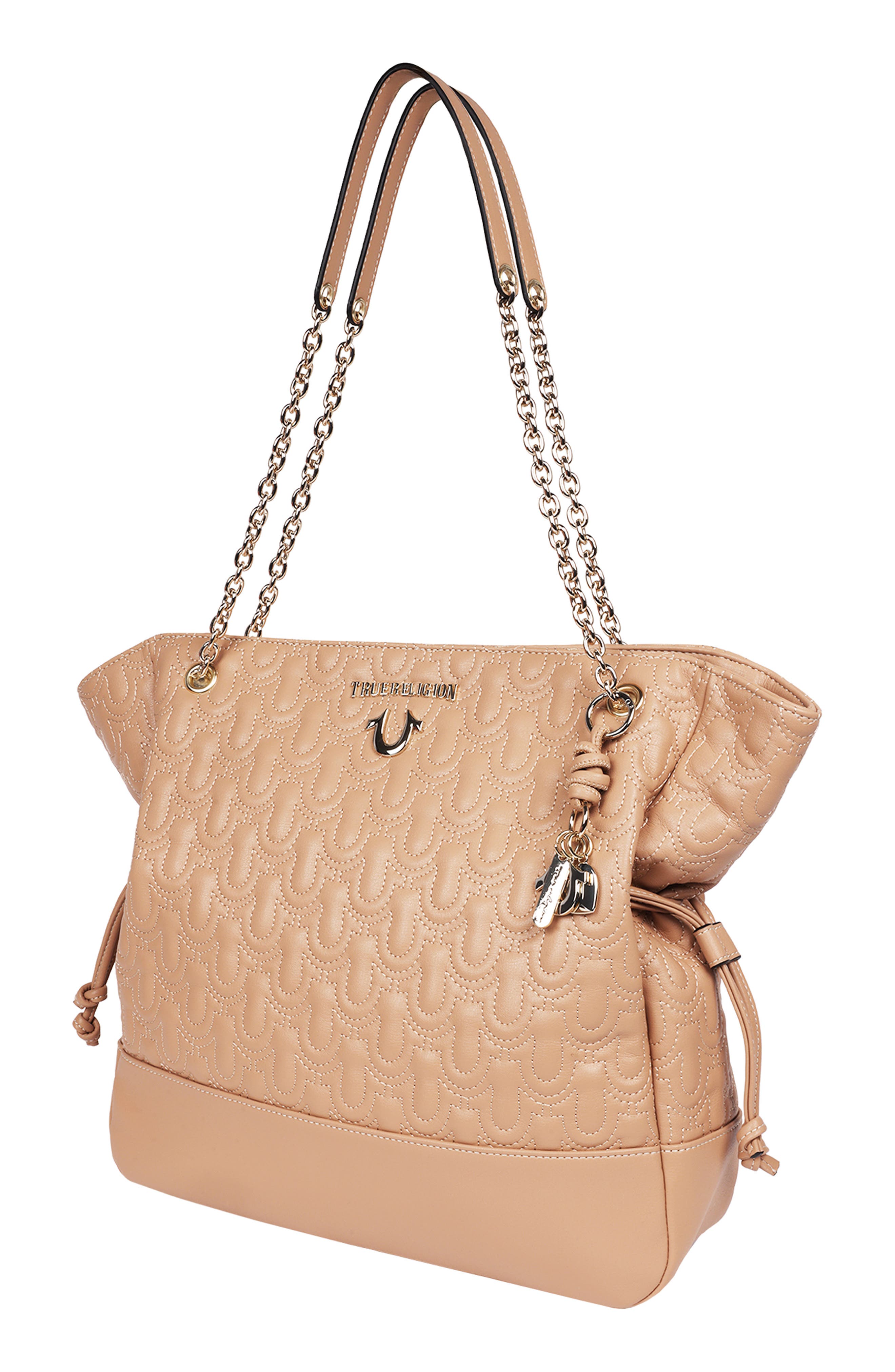 True Religion Cinch Side Logo Tote, Alternate, color, Camel