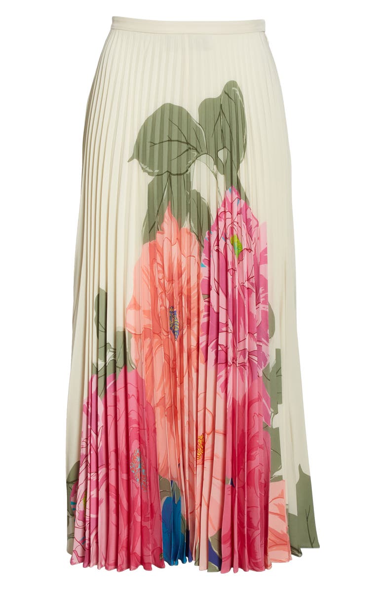 Valentino Marco Camellia Pleated Silk Crêpe de Chine Maxi Skirt, Alternate, color, 