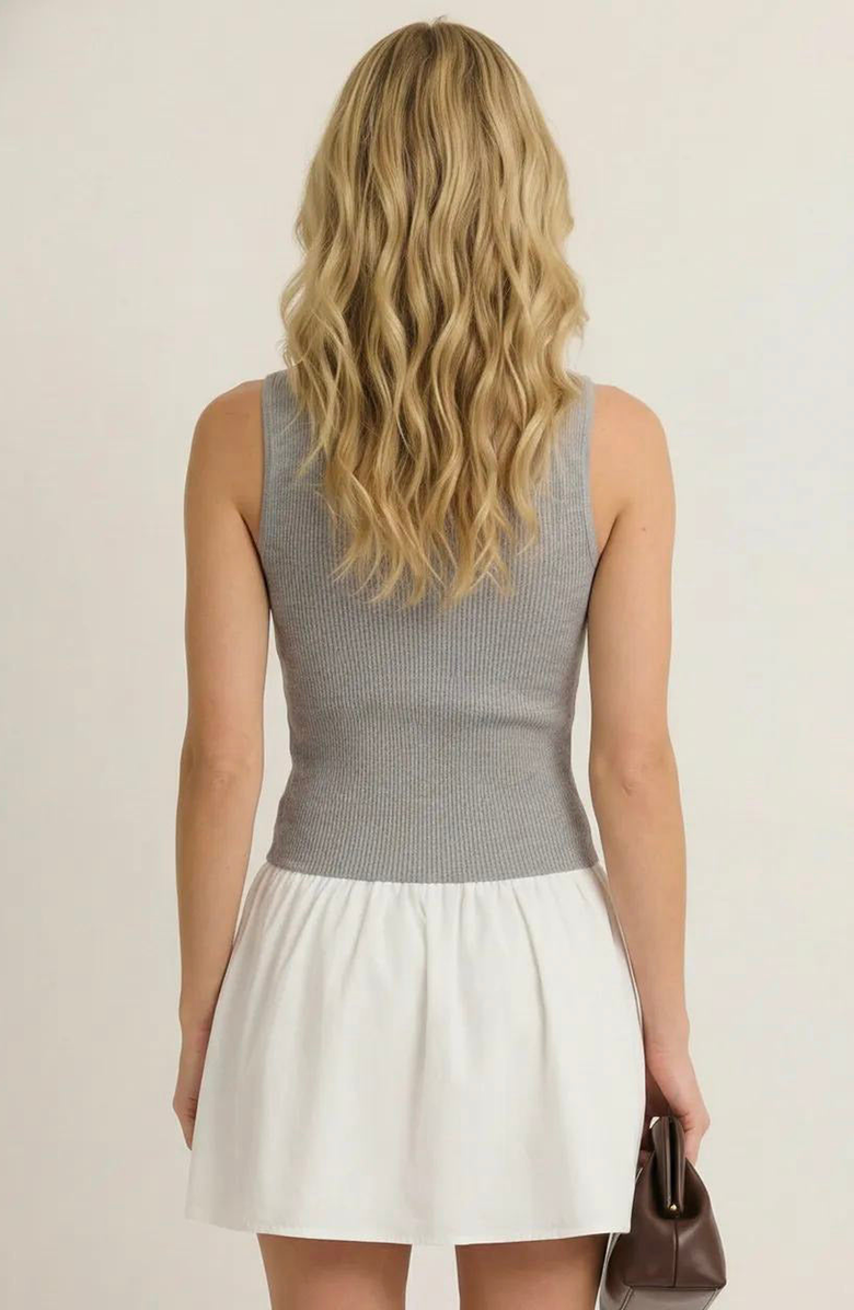 Modenaire Knit Bodice Contrast Mini Dress, Alternate, color, White / Grey