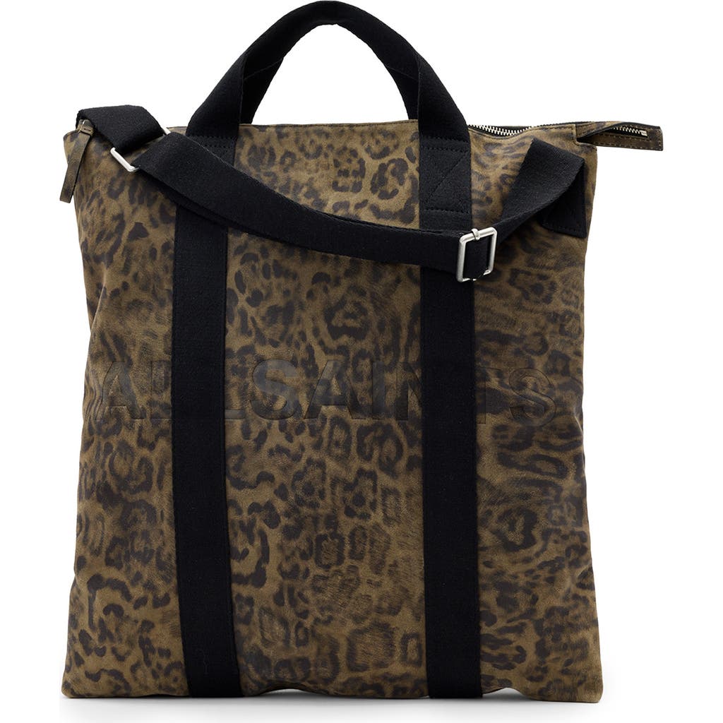 Allsaints Kei Leopard Canvas Backpack In Brown