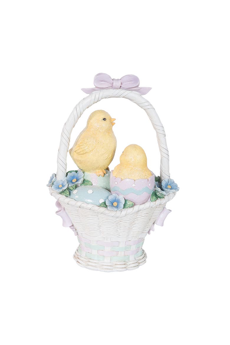 Vintage Easter Chicks on Egg Basket Large Decorative Figurine 13.4", Alternate, color, Yellow