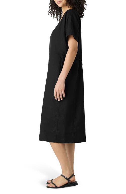 Eileen Fisher Jewel Neck Organic Linen Shift Dress In Black
