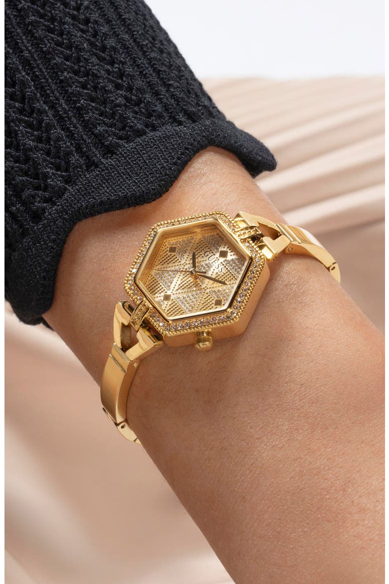 Audrey Pavé Crystal Hexagonal Goldtone Bracelet Watch, 28mm, Alternate, color, GOLD