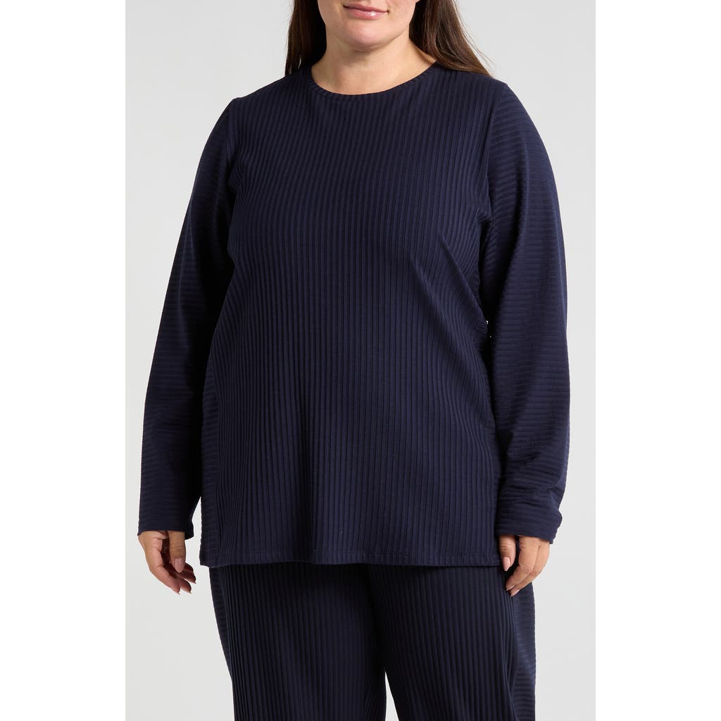 Eileen Fisher Womens Crewneck Split Hem Tunic Top In Ink