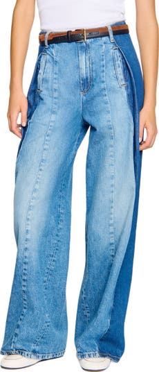 【SANDRO】High Rise Contrast Panel Jeans in Blue Jean Jeans with contrasting panels blue For Women | Sandro Paris
