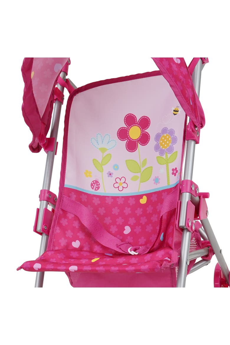Garden Doll Stroller W/ Retractable Canopy, Safety Harness, Storage Basket, Alternate, color, Pink