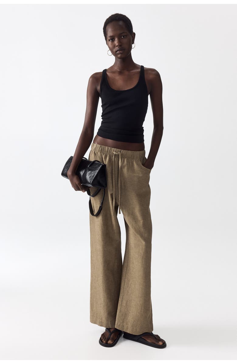 H&M Straight Drawstring Trousers, Alternate, color, Dark Beige